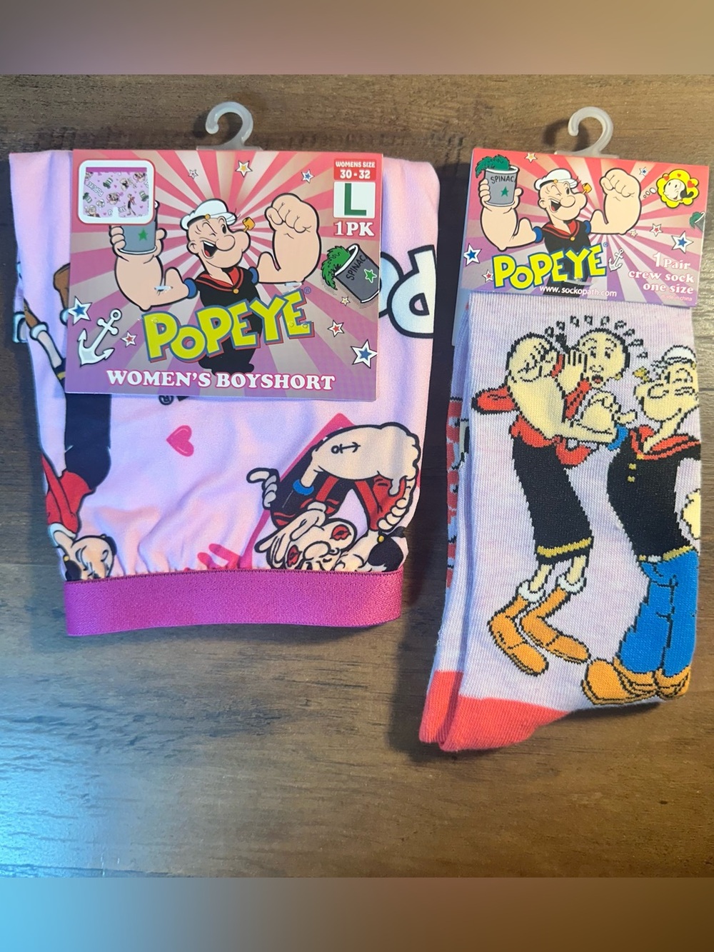 Popeye Women’s Boyshorts Size Large (30-32) & 1 Pair Popeye Crew Socks NEW